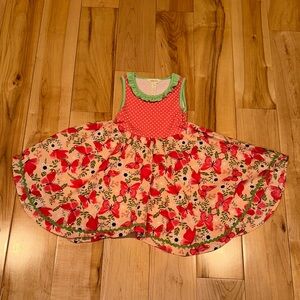 Matilda Jane Pink Polka Dot Dress with Green Ruffle